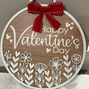 Valentine's Day Wood Round Wall Sign with Red Bow